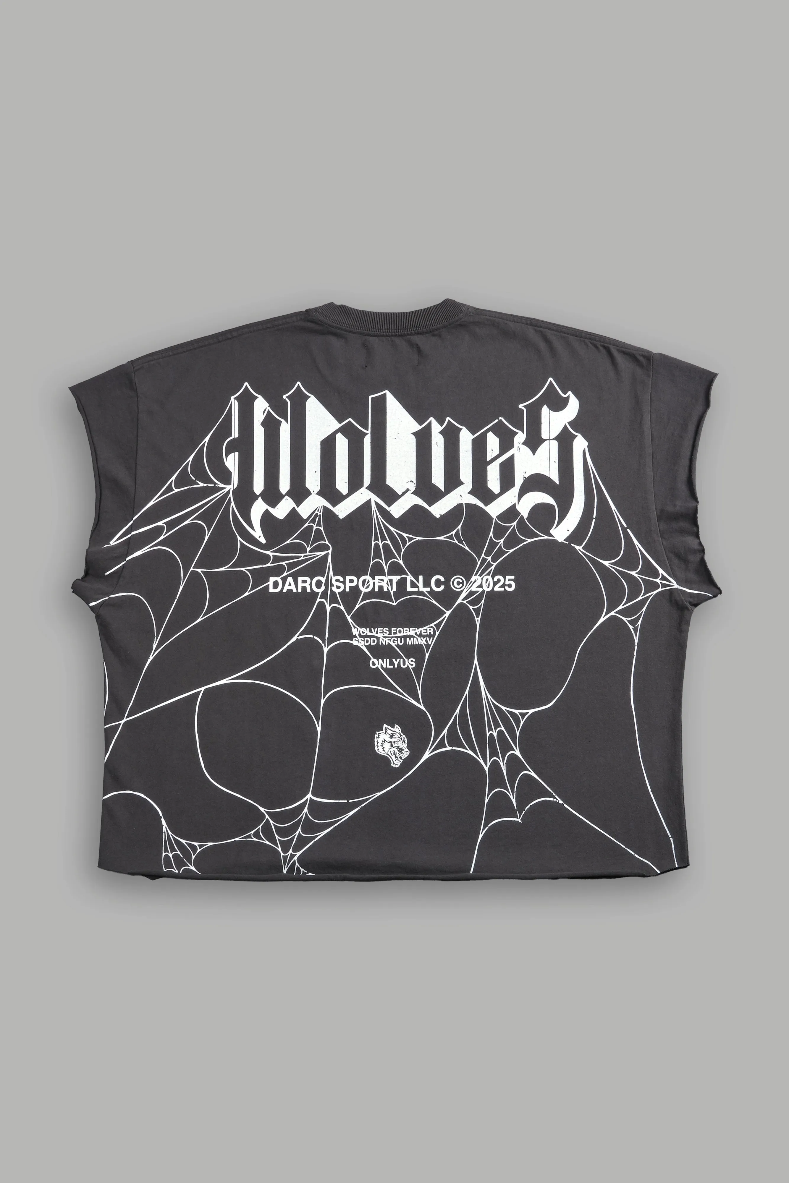 Wolves Web "Grunge" Cut Off Tee in Wolf Gray
