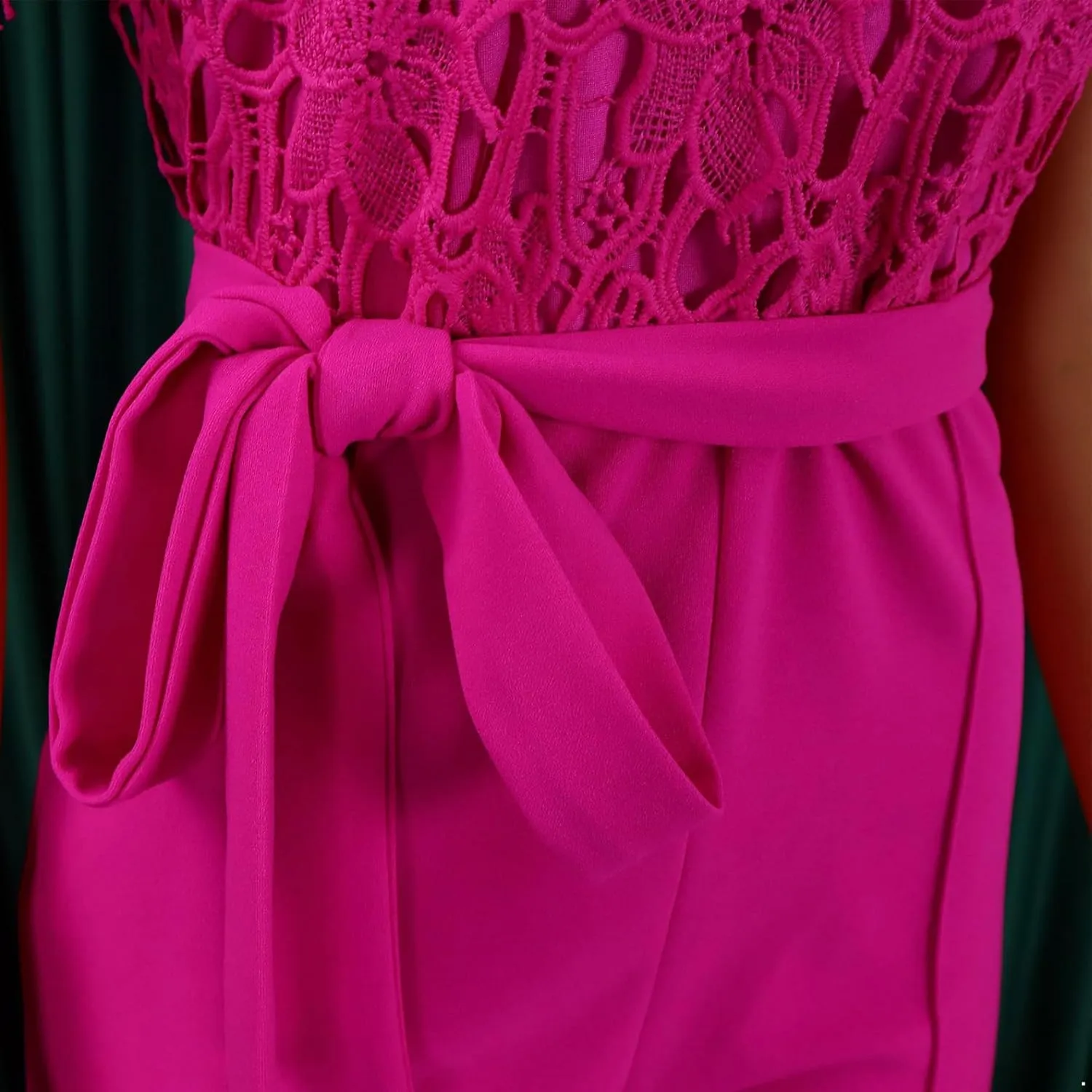 Women Elegant Floral Lace Formal Jumpsuit Hollow Out Empire Waisted Wide Leg Romper Pants One Piece Outfit