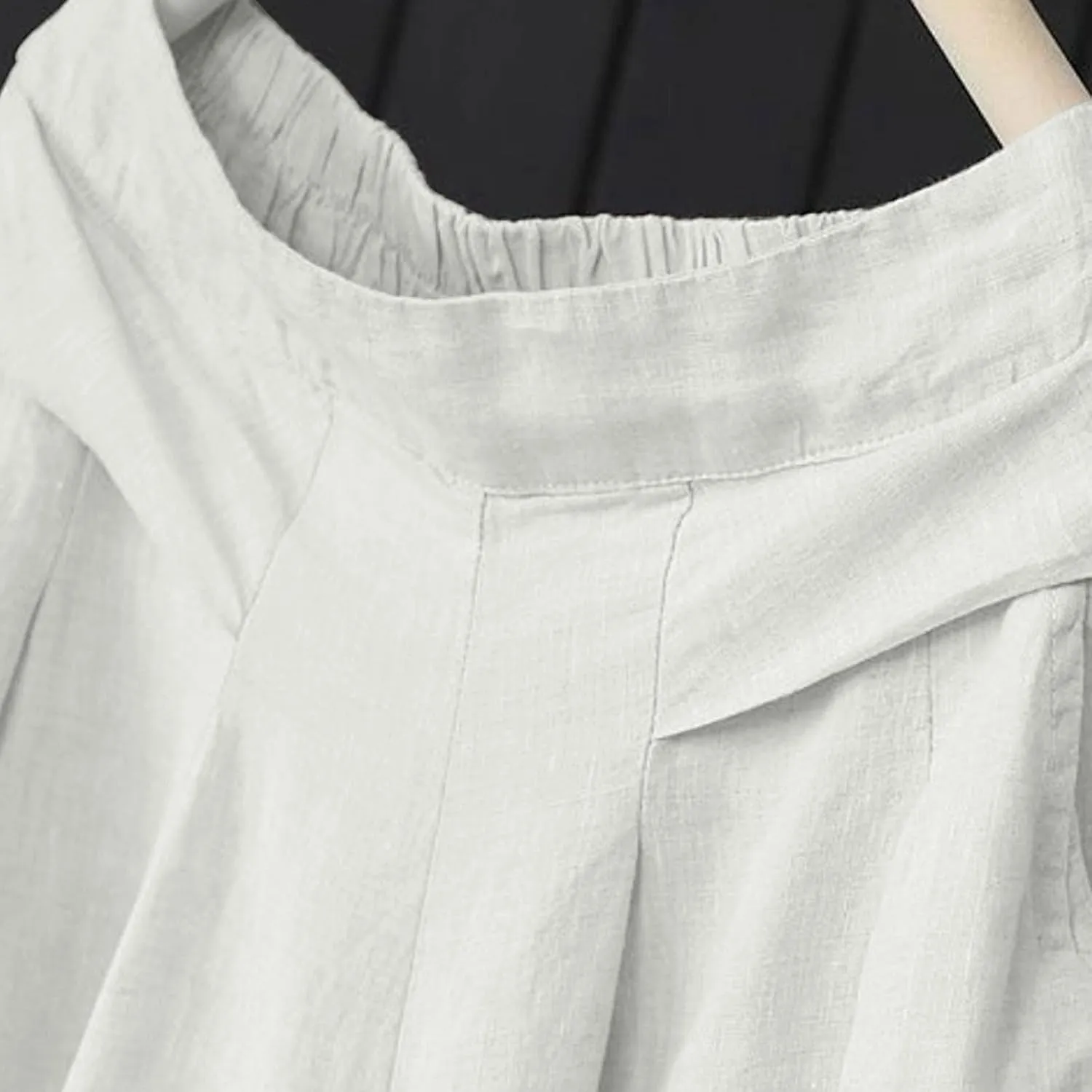 Women' s Culottes Linen Blend Wide Leg Pants Elastic Waist Casual Palazzo Trousers with Pockets Capris