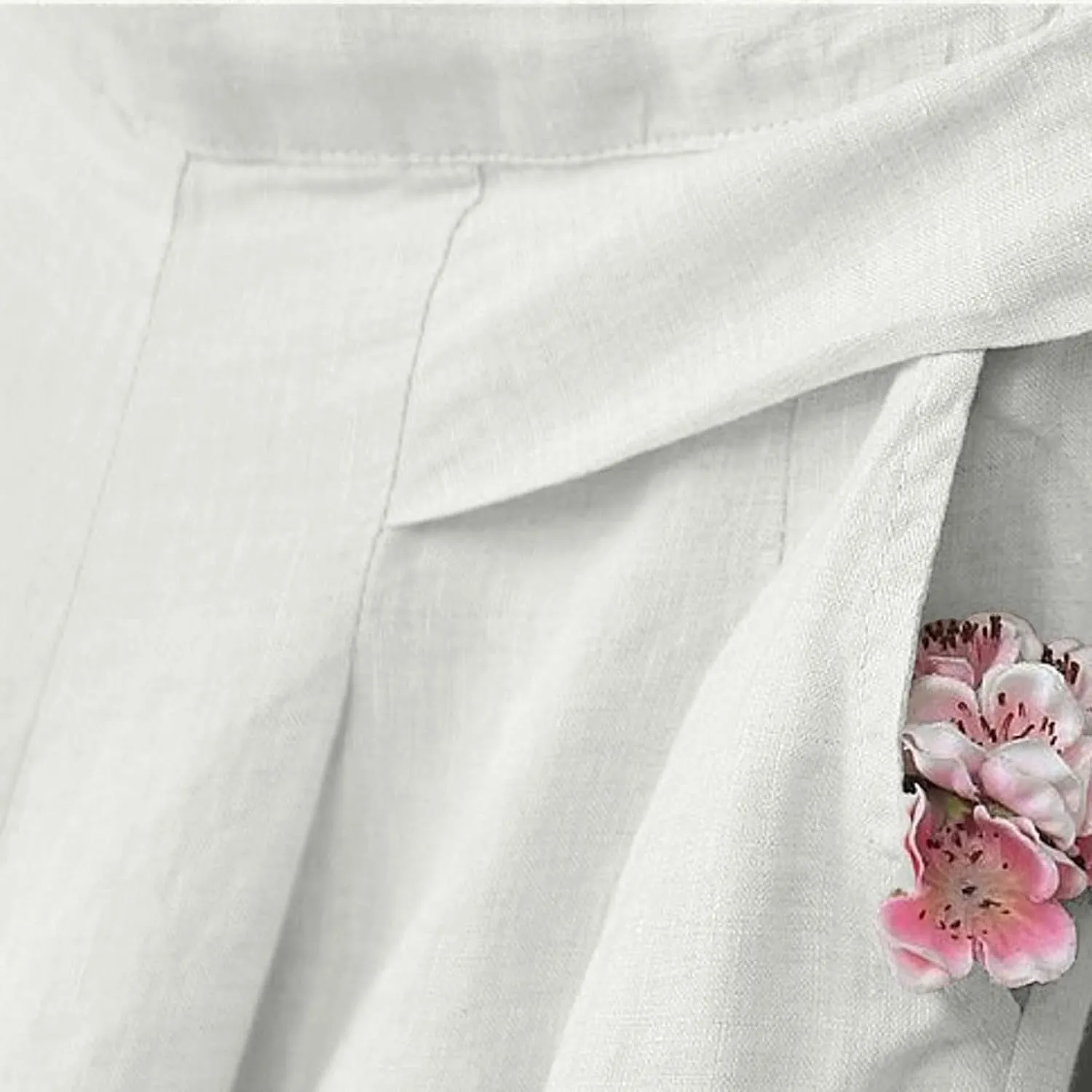 Women' s Culottes Linen Blend Wide Leg Pants Elastic Waist Casual Palazzo Trousers with Pockets Capris