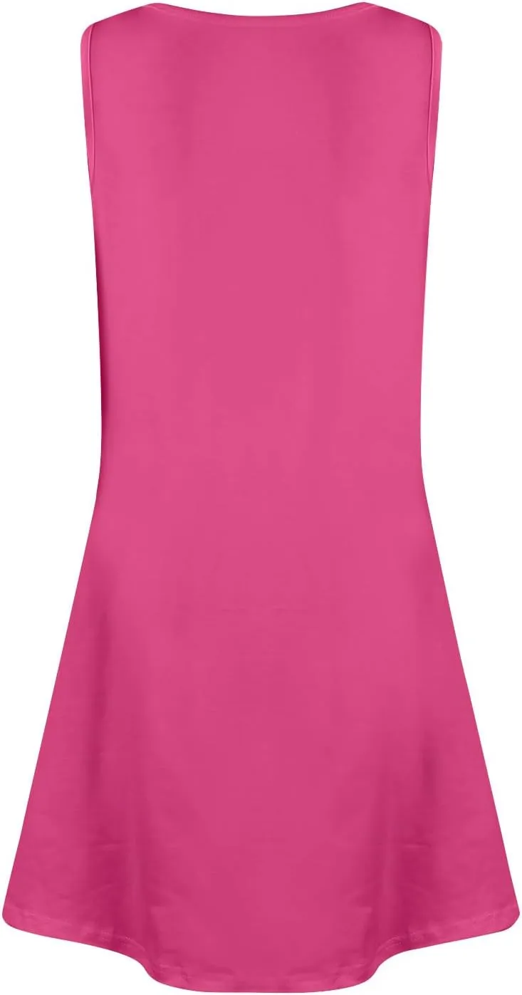 Women Summer Tank Dress U Neck Sleeveless Solid Color Sundress with Pocket Beach Vacation Party Dresses
