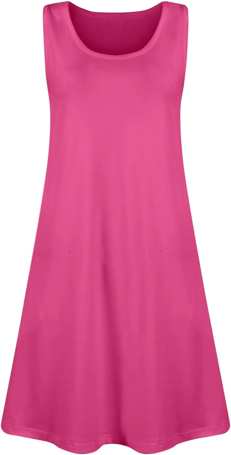 Women Summer Tank Dress U Neck Sleeveless Solid Color Sundress with Pocket Beach Vacation Party Dresses