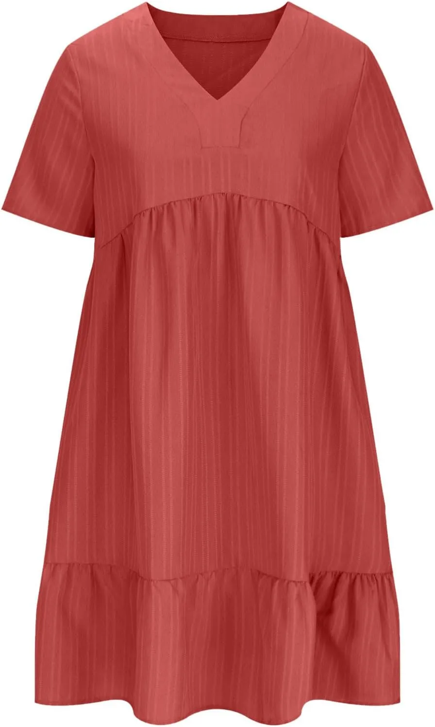 Women V Neck Casual Dresses Summer Loose Short Sleeve Mini Dress Ruffle Cute Beach Swing Boho 2025 Vacation Outfits