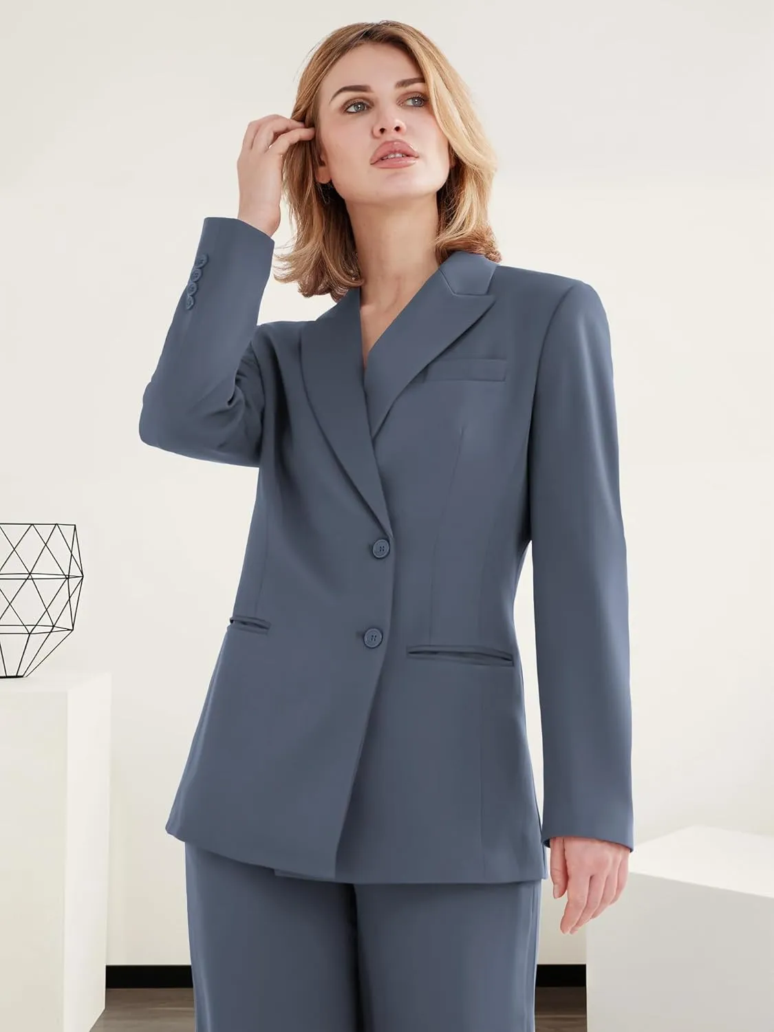 Women's 2 Piece Suit Two Button Business Casual Office Work Outfits Dressy Blazer Wide Leg Pants Set
