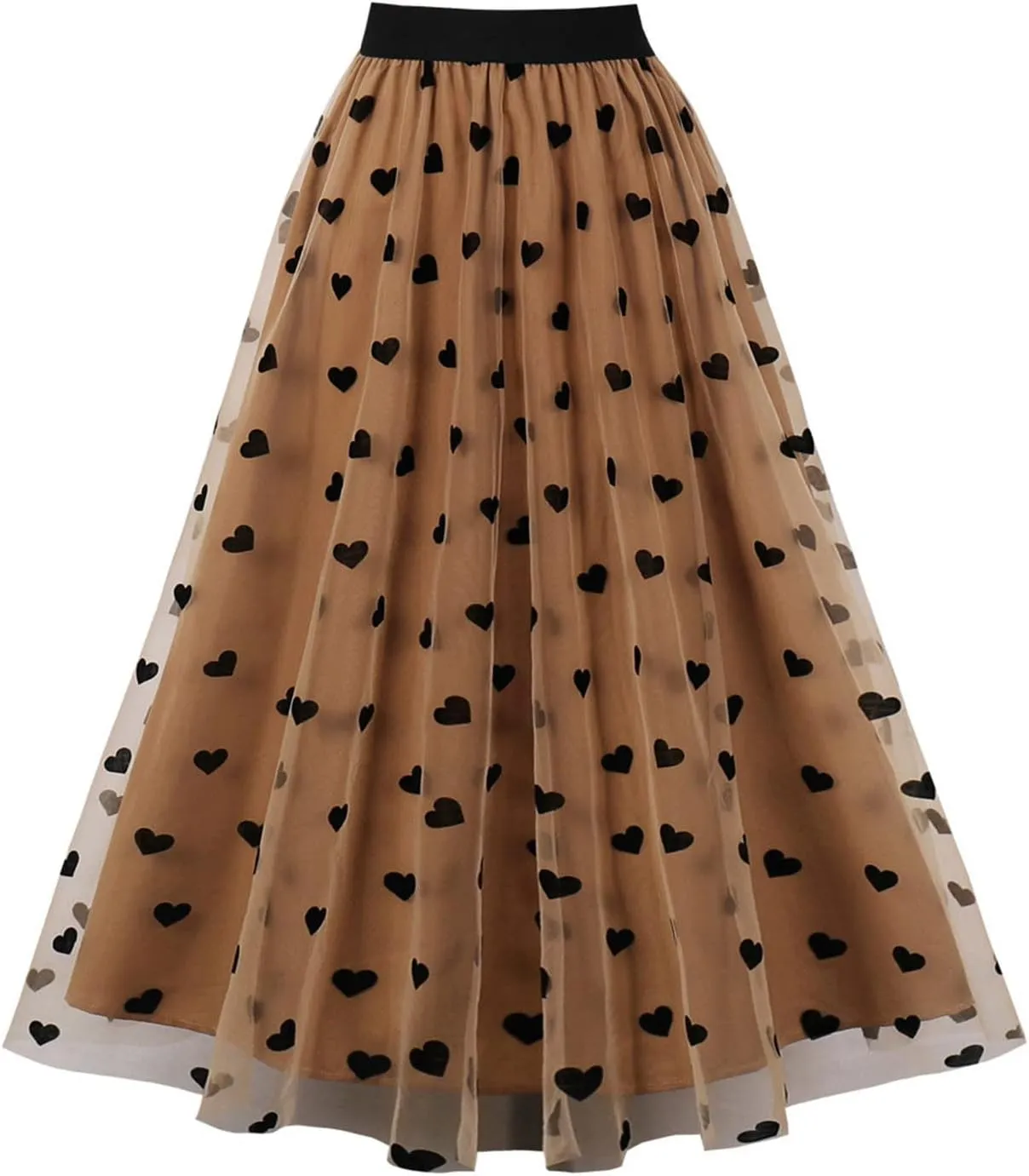 Women's A-Line Fairy Elastic Waist Tulle Midi Skirt Long Length Dressy Casual Trendy Summer Embroidered Mesh Skirts