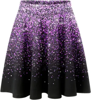 Womens A Line Midi Skirt High Elastic Waist Sequin Skirts Pleated Ruffle Hem Mini Vintage Elegant Casual Skirts