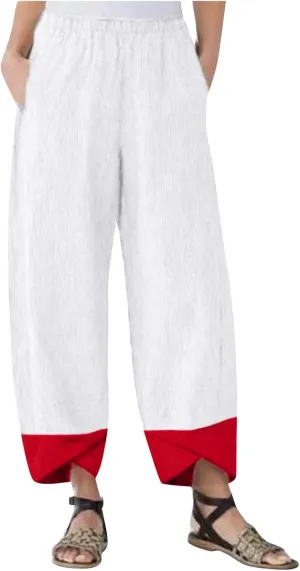 Women's Capri Pants Casual Summer Cotton Linen Cropped Tulip Lounge Trousers Comfy Baggy with Pockets Palazzo