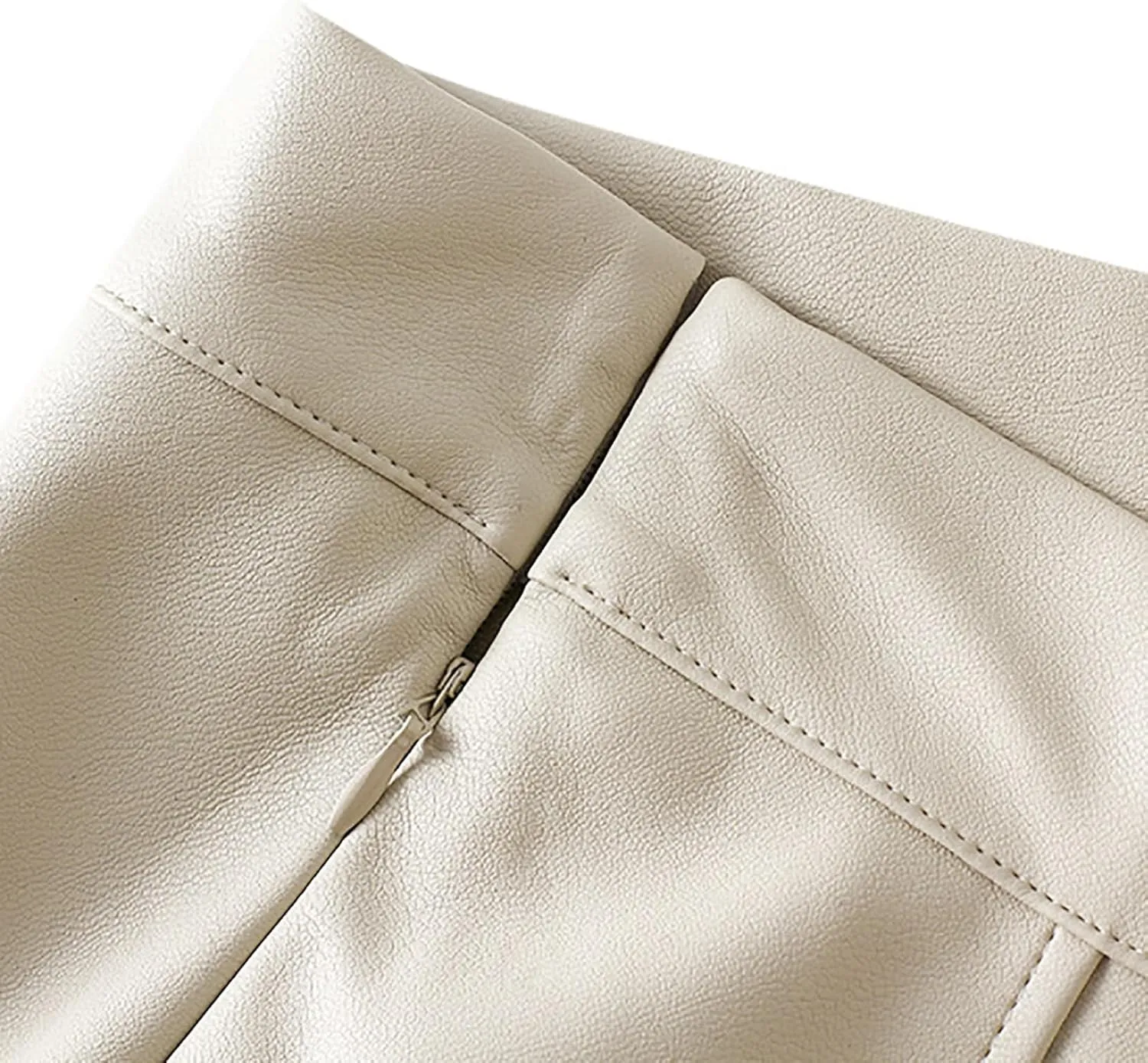 Women's Casual A-Line Flare Pleated Faux Leather Skater Skirts 50s Vintage Skirt Knee Length Ruched Flowy Midi Skirt
