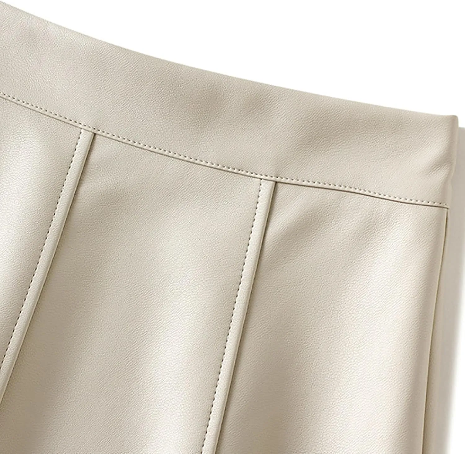Women's Casual A-Line Flare Pleated Faux Leather Skater Skirts 50s Vintage Skirt Knee Length Ruched Flowy Midi Skirt