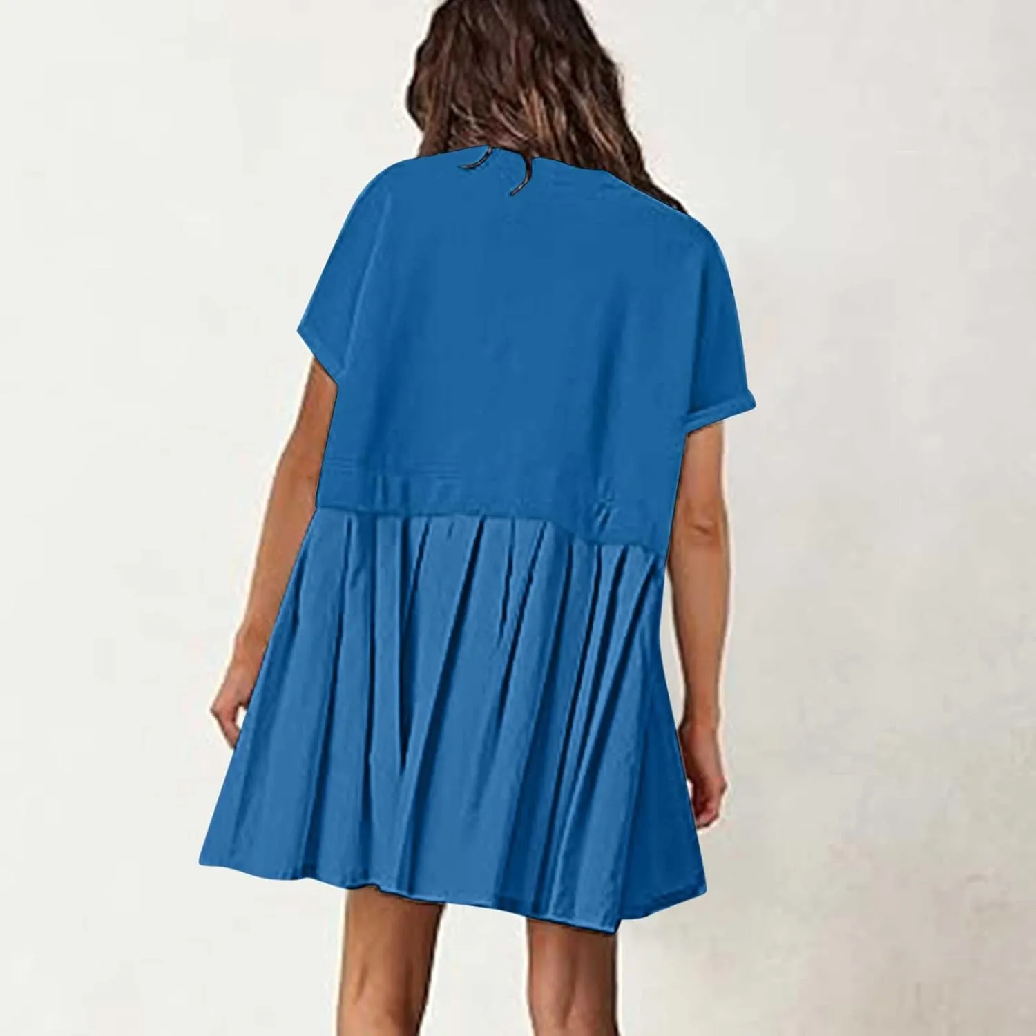 Womens Cute Splicing Sweatshirt Dress Summer Ruffle A Line Babydoll Dress Short Sleeve Athletic Tennis Mini Dresses