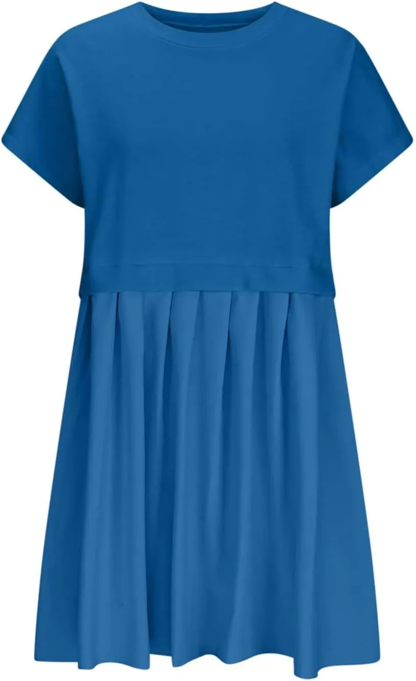 Womens Cute Splicing Sweatshirt Dress Summer Ruffle A Line Babydoll Dress Short Sleeve Athletic Tennis Mini Dresses