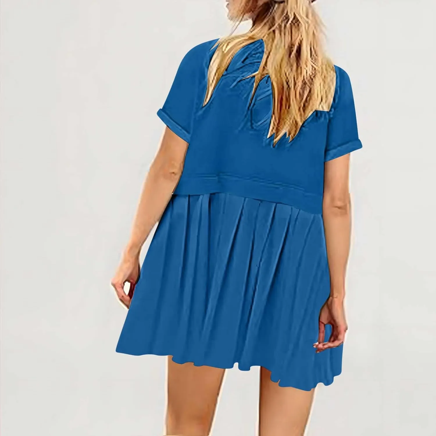 Womens Cute Splicing Sweatshirt Dress Summer Ruffle A Line Babydoll Dress Short Sleeve Athletic Tennis Mini Dresses