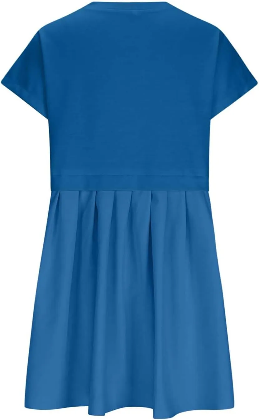 Womens Cute Splicing Sweatshirt Dress Summer Ruffle A Line Babydoll Dress Short Sleeve Athletic Tennis Mini Dresses