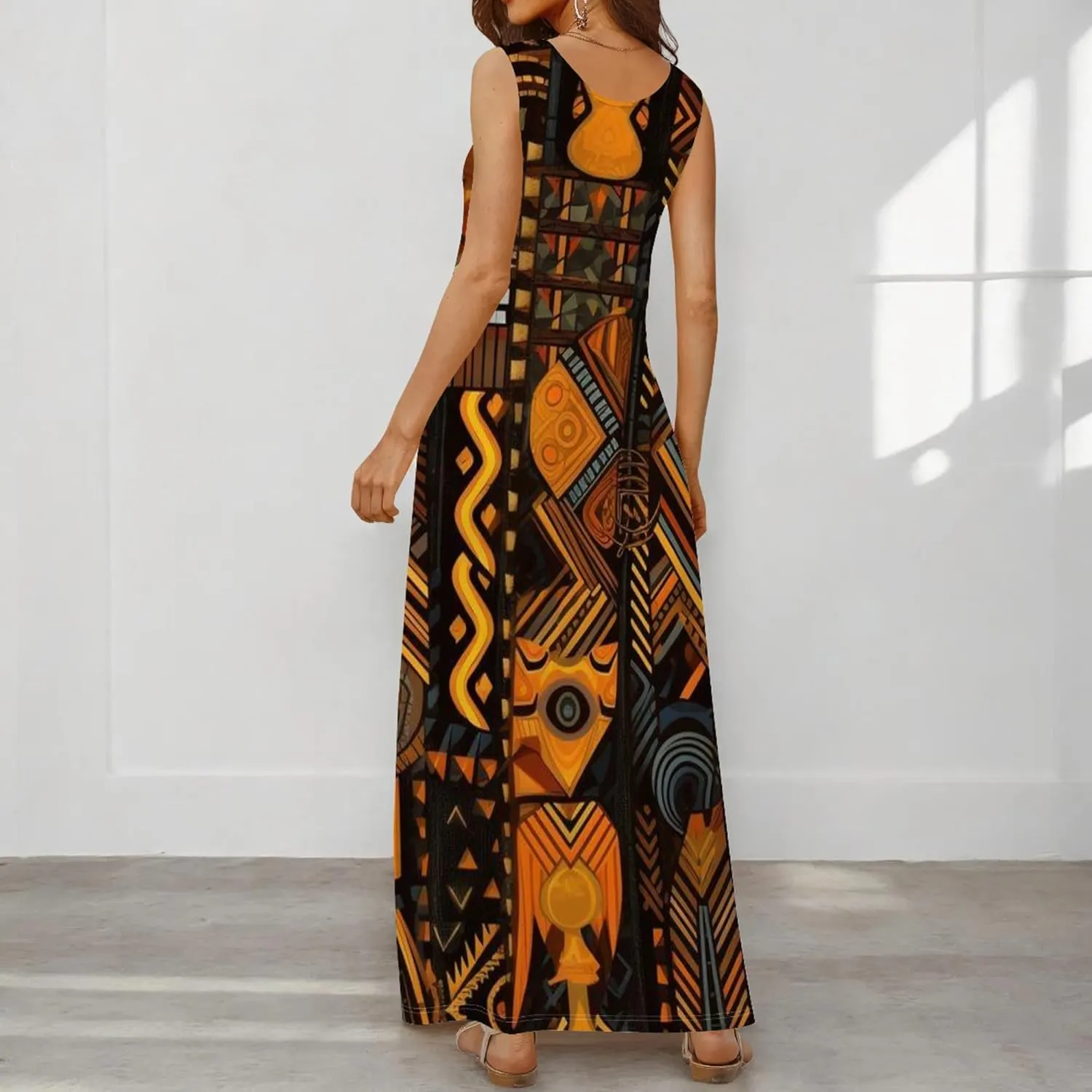 Women's Dress Summer Maxi Dress Casual African Style Graphic Print Sleeveless Tank Dress Loose Flowy Beach Sundress