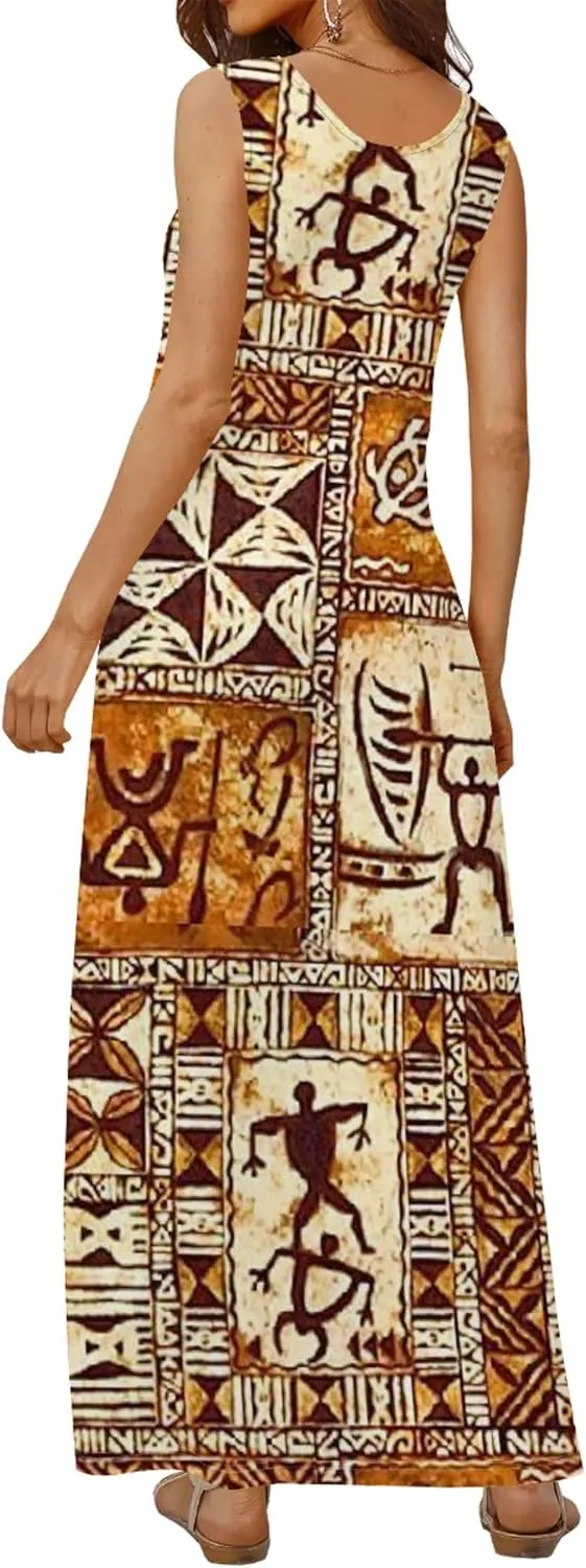 Women's Dress Summer Maxi Dress Casual African Style Graphic Print Sleeveless Tank Dress Loose Flowy Beach Sundress