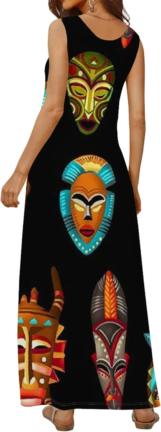 Women's Dress Summer Maxi Dress Casual African Style Graphic Print Sleeveless Tank Dress Loose Flowy Beach Sundress