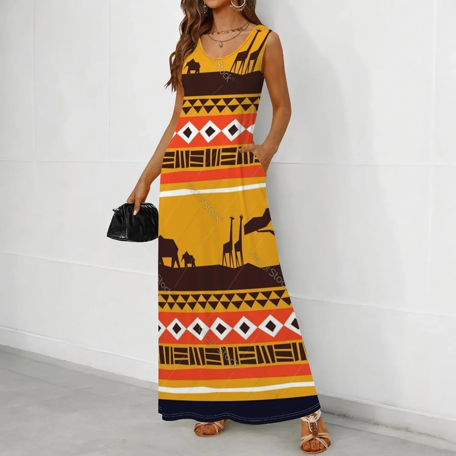 Women's Dress Summer Maxi Dress Casual African Style Graphic Print Sleeveless Tank Dress Loose Flowy Beach Sundress