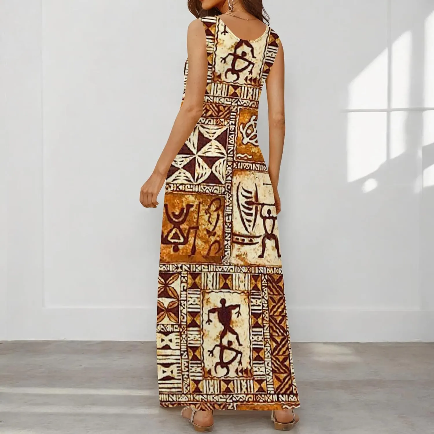 Women's Dress Summer Maxi Dress Casual African Style Graphic Print Sleeveless Tank Dress Loose Flowy Beach Sundress