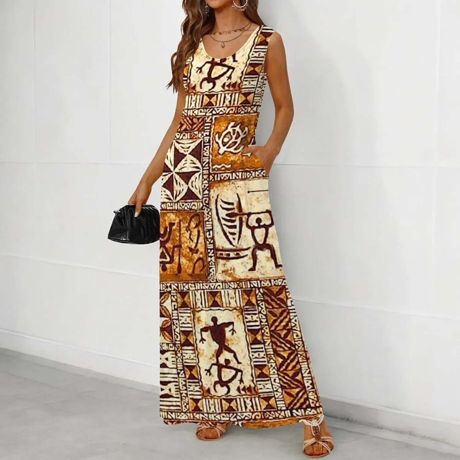 Women's Dress Summer Maxi Dress Casual African Style Graphic Print Sleeveless Tank Dress Loose Flowy Beach Sundress