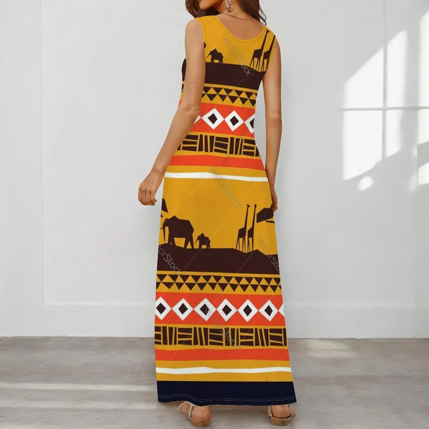 Women's Dress Summer Maxi Dress Casual African Style Graphic Print Sleeveless Tank Dress Loose Flowy Beach Sundress