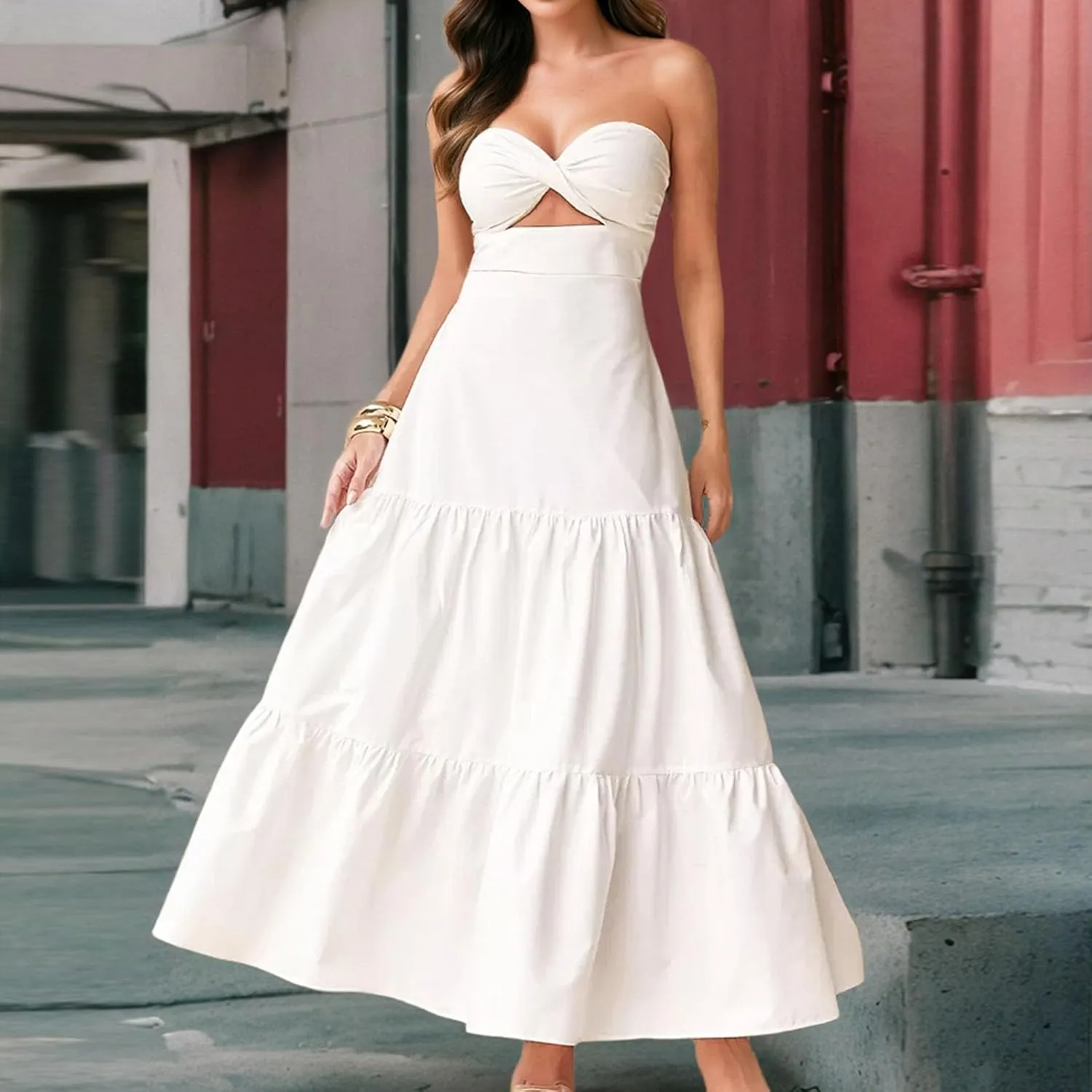 Womens Fashion Dress Summer Sexy Tube Top Halter Cake Dresses 2025 Trendy Beach Vacation Party Sundress