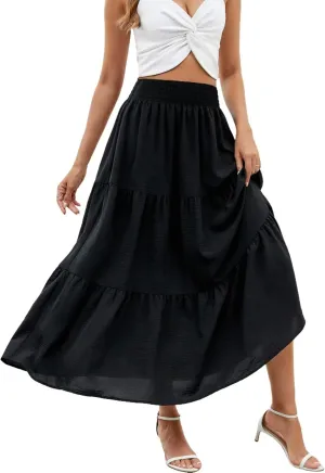 Women's Girdle Elastic Pleated A-Line Flared Midi Length Garden Skirt