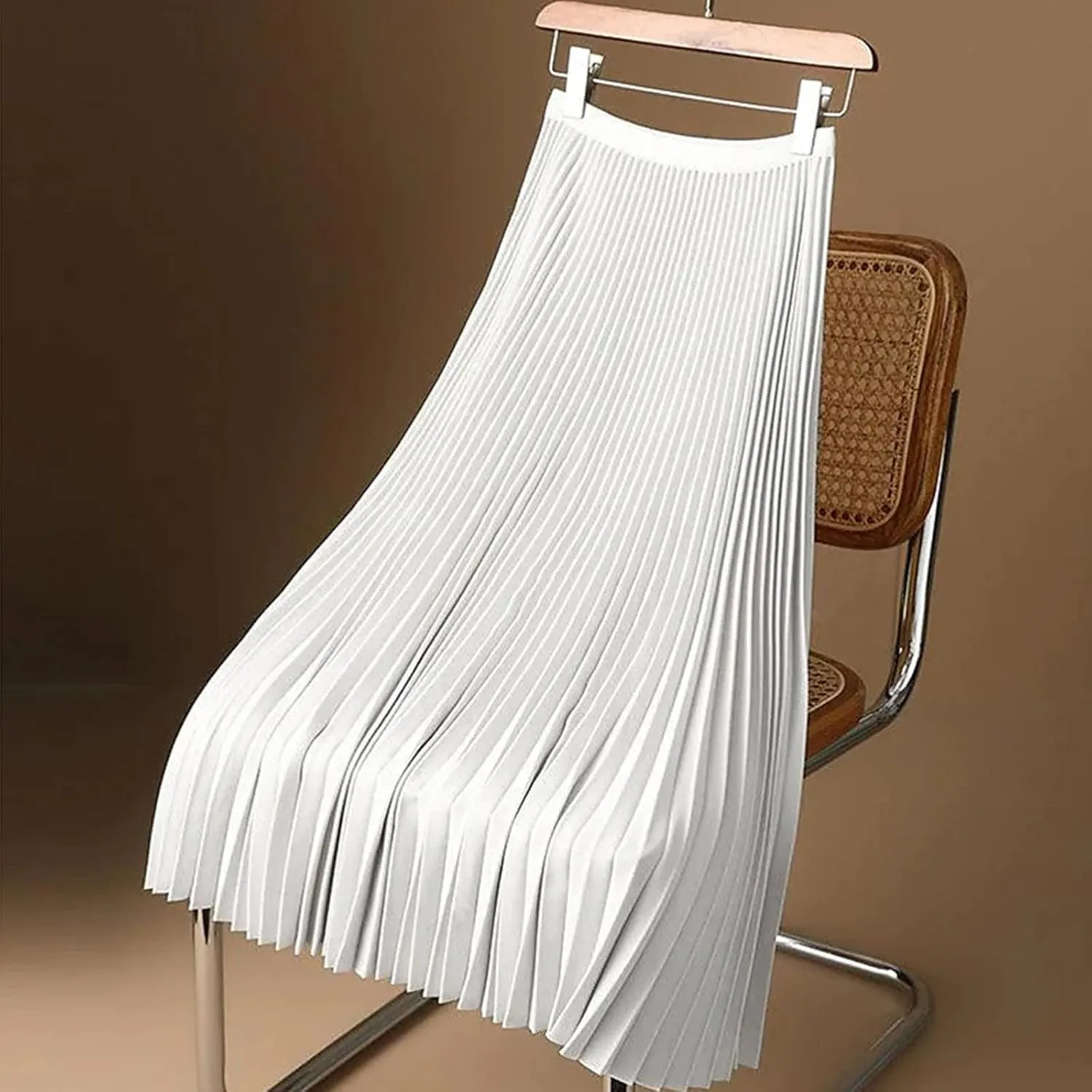 Women's High Waist Pleated A-Line Swing Skirt Solid Color Midi Long Shirring Skirts Summer Beach Flowy Skirt Dress