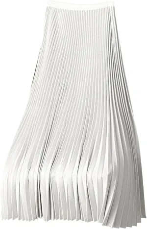 Women's High Waist Pleated A-Line Swing Skirt Solid Color Midi Long Shirring Skirts Summer Beach Flowy Skirt Dress