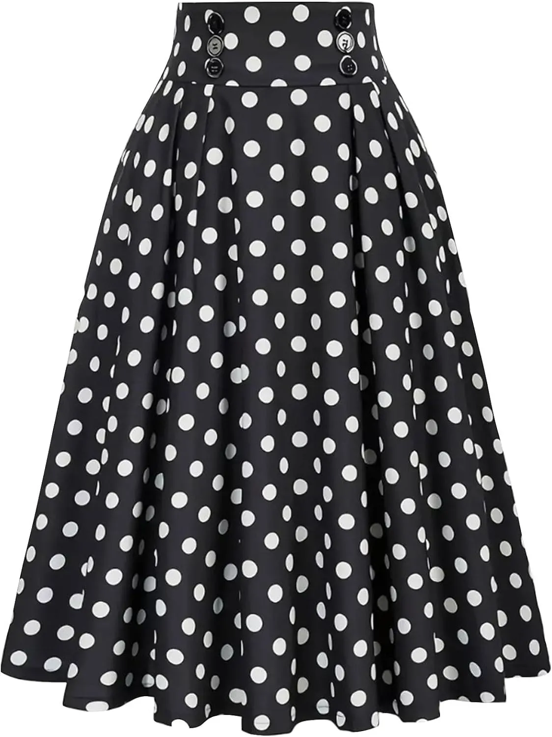 Womens High Waist Polka Dot Pleated Skirt Midi Swing Skirt A-Line Vintage Skirts Knee Length Ruched Flowy Midi Skirt