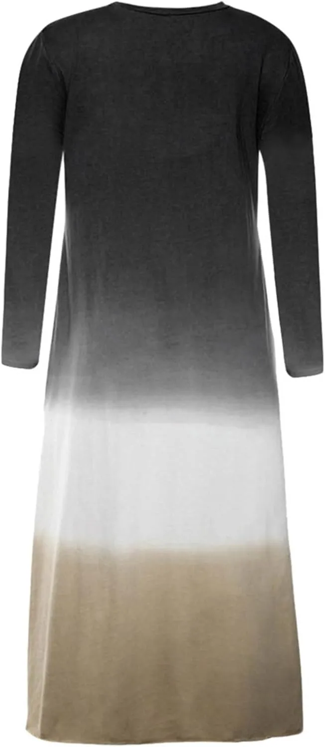 Womens Lounge Dresses 2025 Casual Loose Fit Long Sleeve Crew Neck Midi Dress Trendy Tie-Dye Print Plus Size Dress