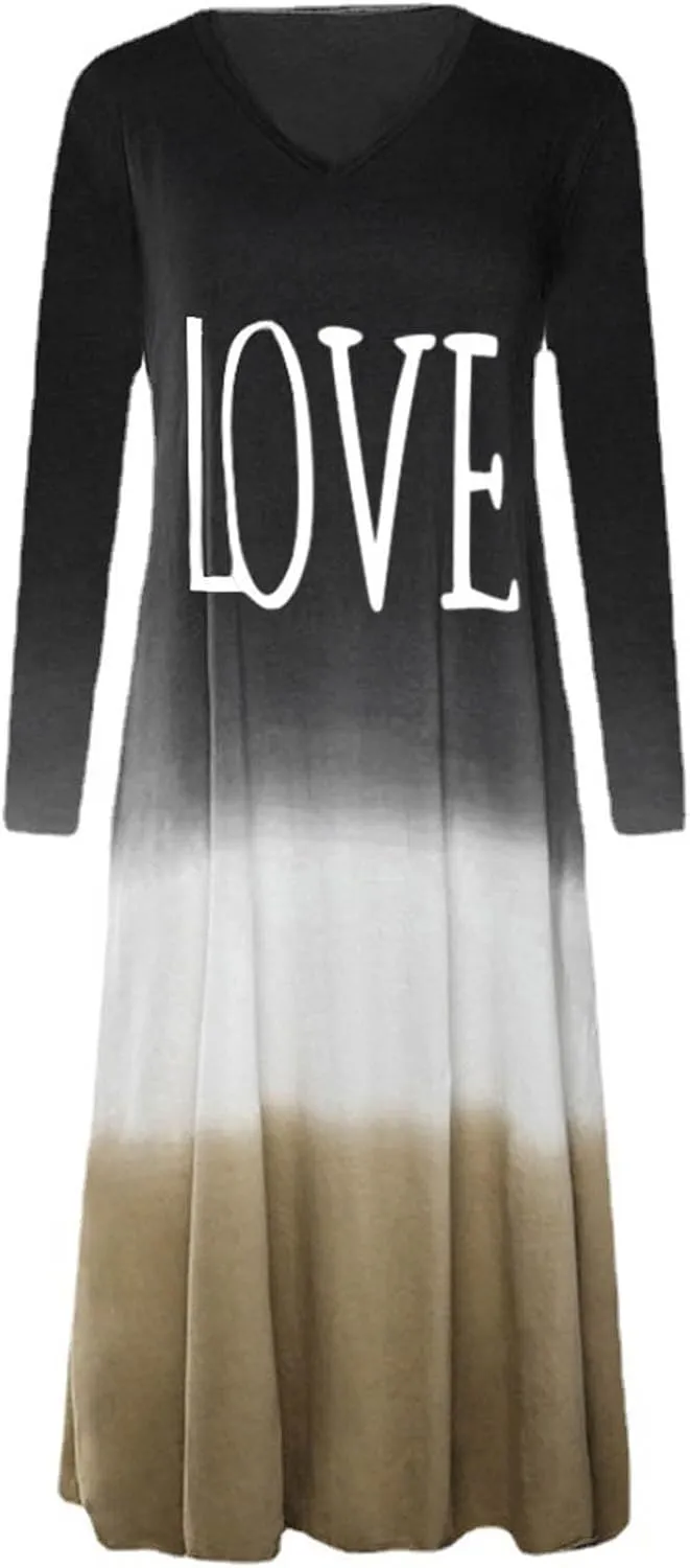 Womens Lounge Dresses 2025 Casual Loose Fit Long Sleeve Crew Neck Midi Dress Trendy Tie-Dye Print Plus Size Dress