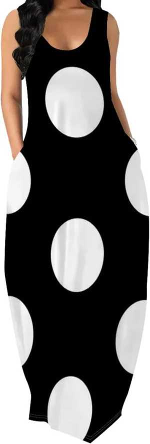 Women's Maxi Dress Summer Polka Dot Dress Sleeveless Long Flowing Sundress Casual Bohemian Beach Maxi Dress