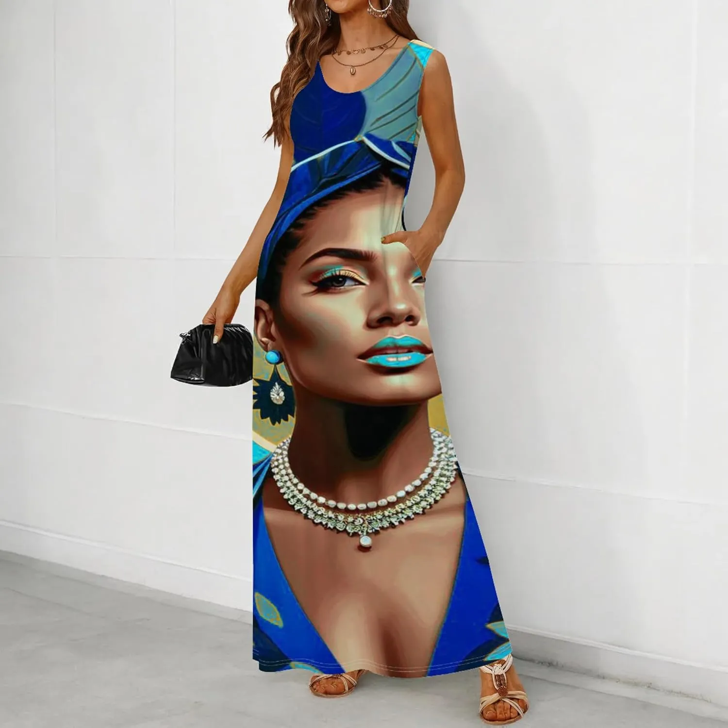 Women's Maxi Dresses Summer Spaghetti Strap Dress with Pockets Loose Flowing Maxi Skirt for Curvy Women