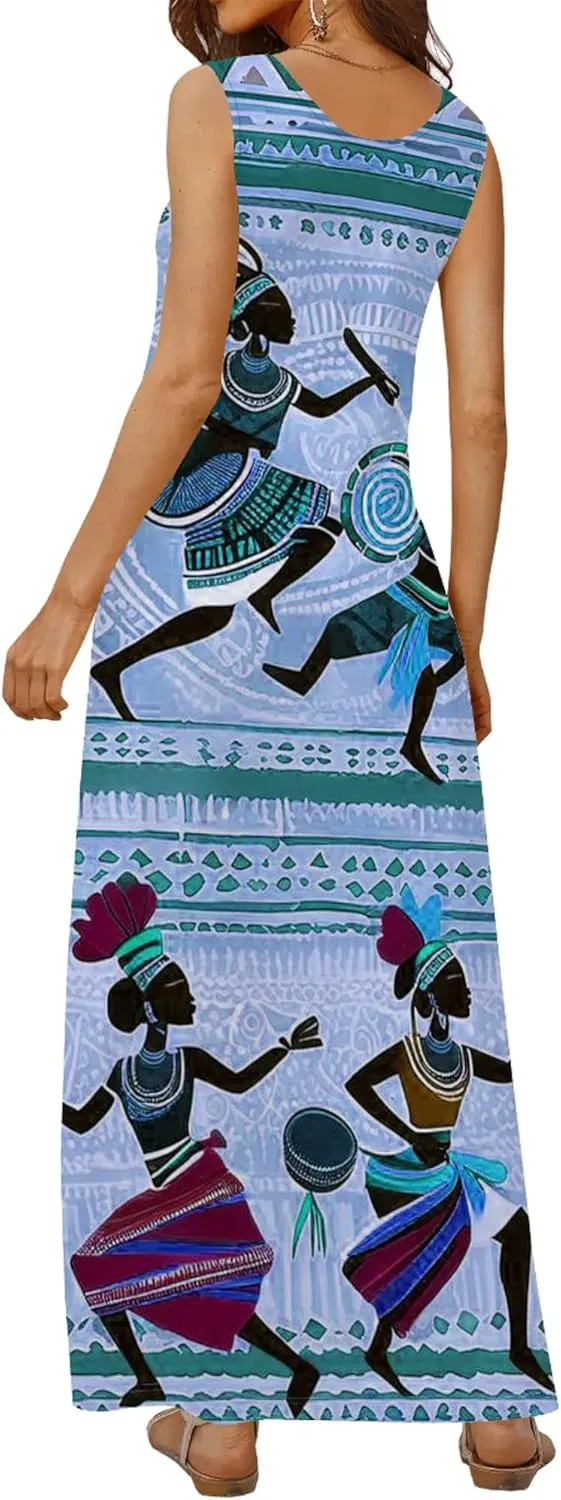Women's Maxi Dresses Summer Spaghetti Strap Dress with Pockets Loose Flowing Maxi Skirt for Curvy Women