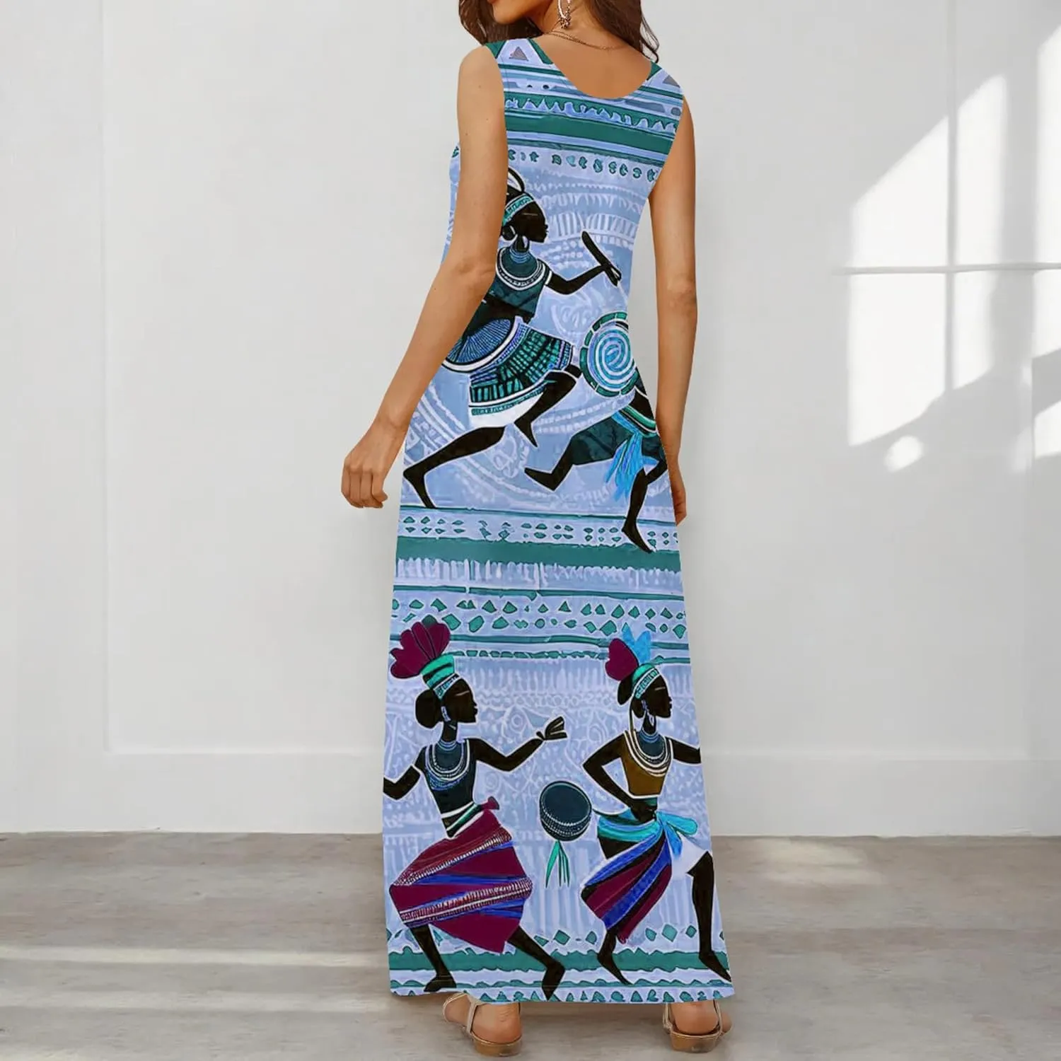 Women's Maxi Dresses Summer Spaghetti Strap Dress with Pockets Loose Flowing Maxi Skirt for Curvy Women