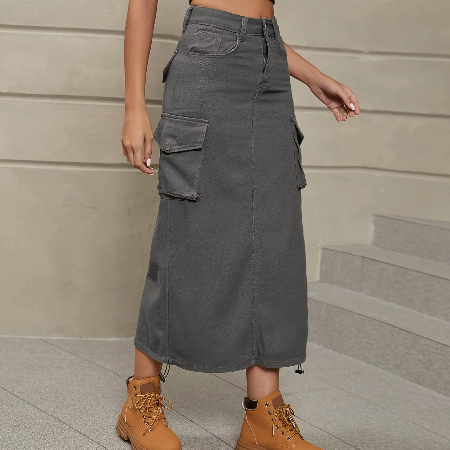 Women's Maxi Pencil Jean Skirt- High Waisted A-Line Long Denim Skirts for Ladies- Y2K Cargo Jean Skirt with Pocket