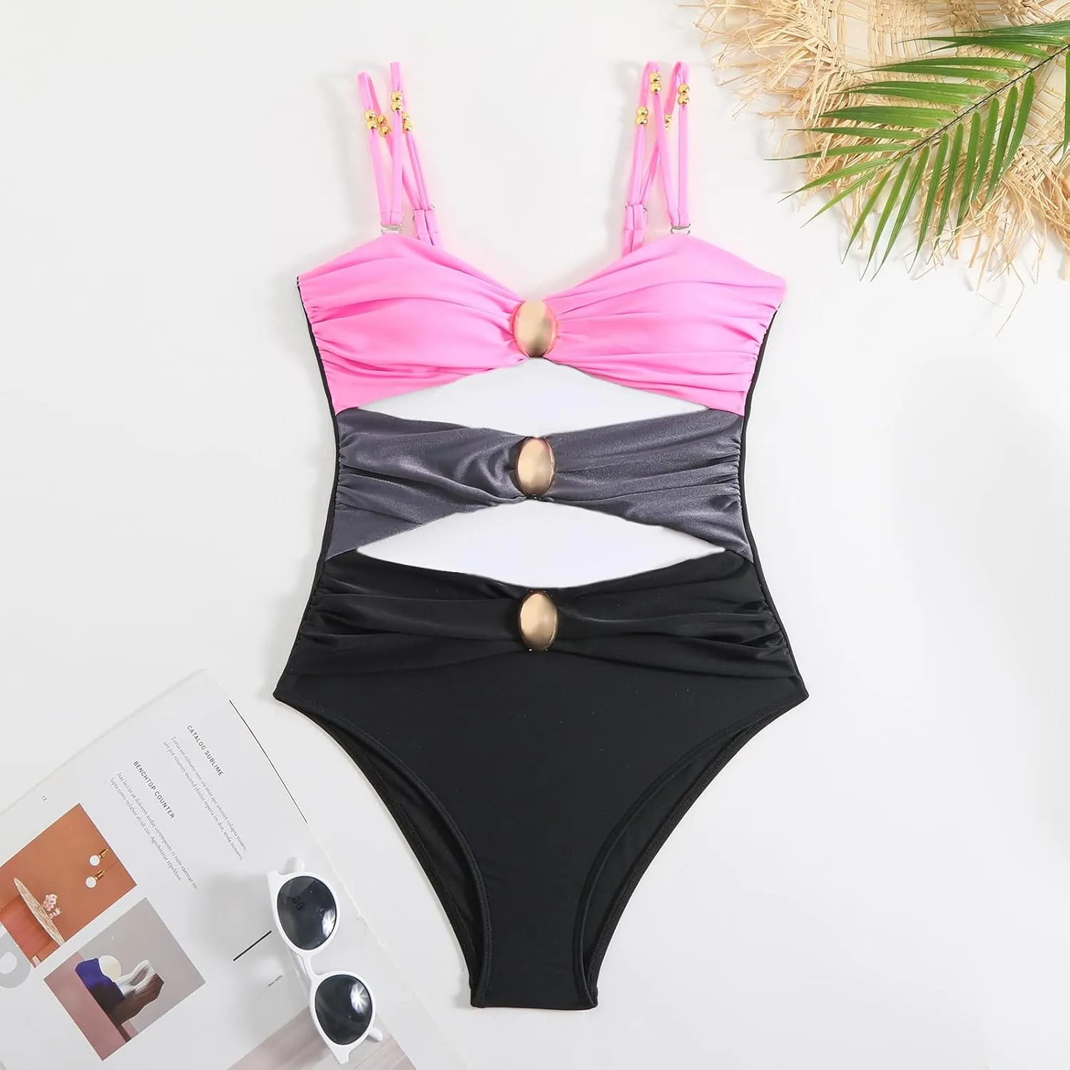 Women's One Piece Swimsuit with Cover up Set Beach Wrap Skirt Retro Bikini Set Two Piece Bathing Suit with Cover up