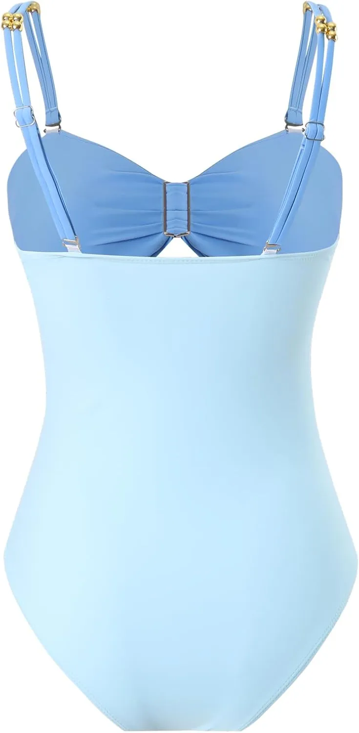 Women's One Piece Swimsuit with Cover up Set Beach Wrap Skirt Retro Bikini Set Two Piece Bathing Suit with Cover up
