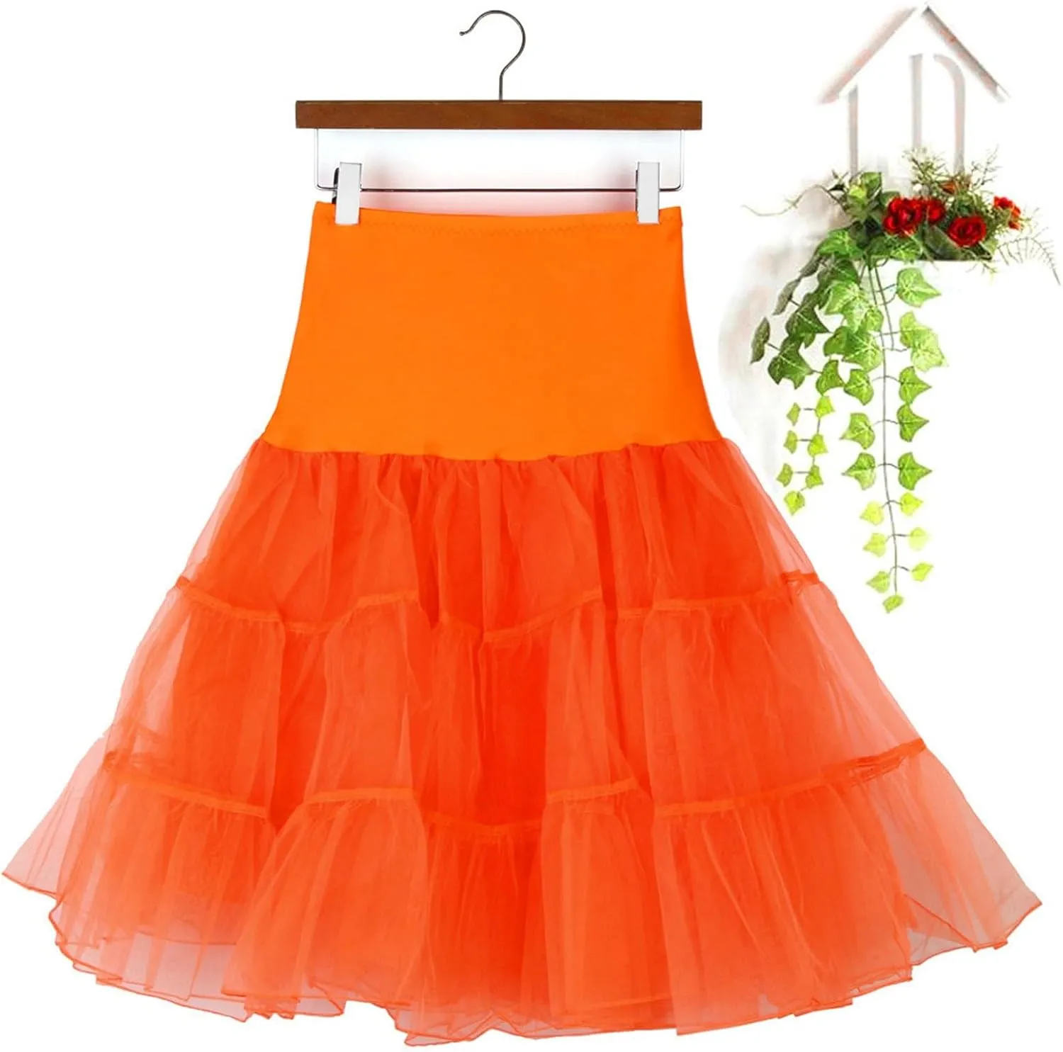 Women's Petticoat Skirt Underskirts for Cosplay Pleated Tulle Petticoat Tutu Tulle Midi Knee Length Skirt Dress
