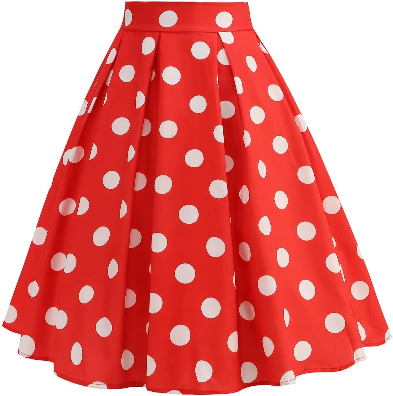 Women's Pleated Vintage Skirt Polka Dots A-line Midi Skirts Summer Cute High Waist Ruffle Skirt Swing Beach Skirt