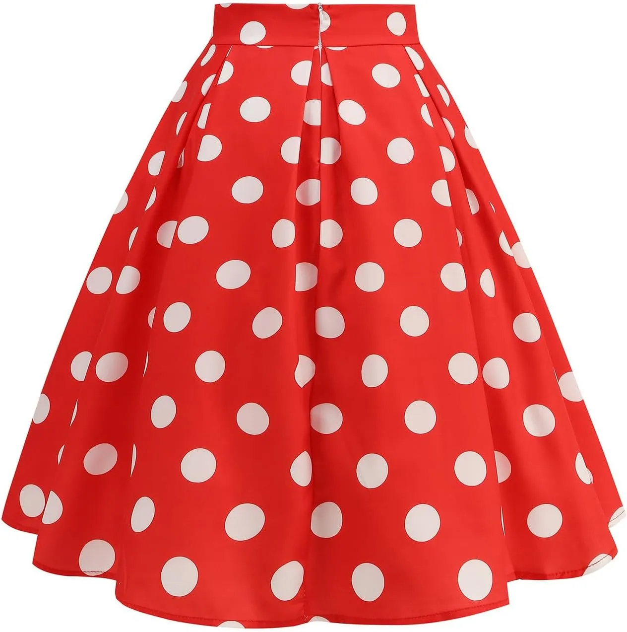 Women's Pleated Vintage Skirt Polka Dots A-line Midi Skirts Summer Cute High Waist Ruffle Skirt Swing Beach Skirt
