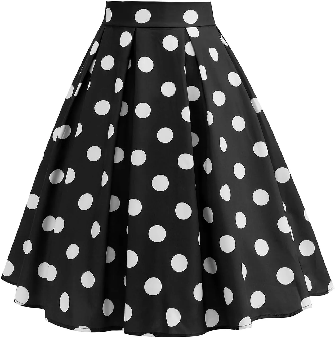 Women's Pleated Vintage Skirt Polka Dots A-line Midi Skirts Summer Cute High Waist Ruffle Skirt Swing Beach Skirt