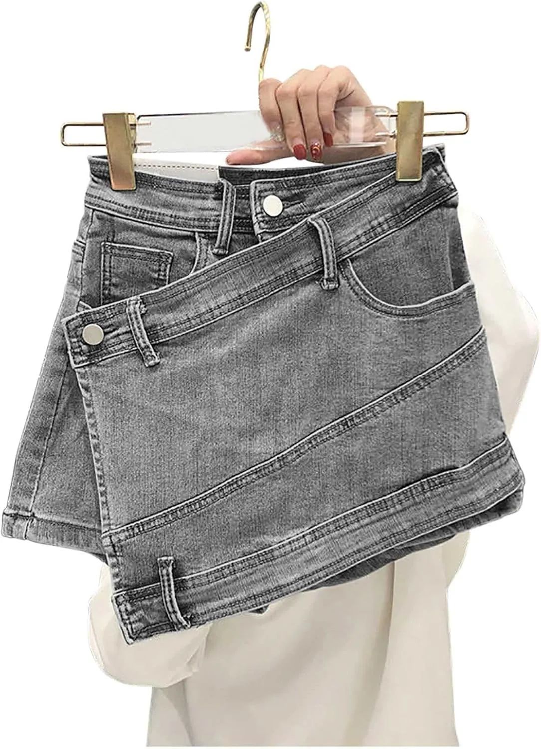 Women's Sexy Mini Denim Skirts Short Jean Skirt Irregular with Pockets Bodycon Denim Skirt Summer Vintage Streetwear