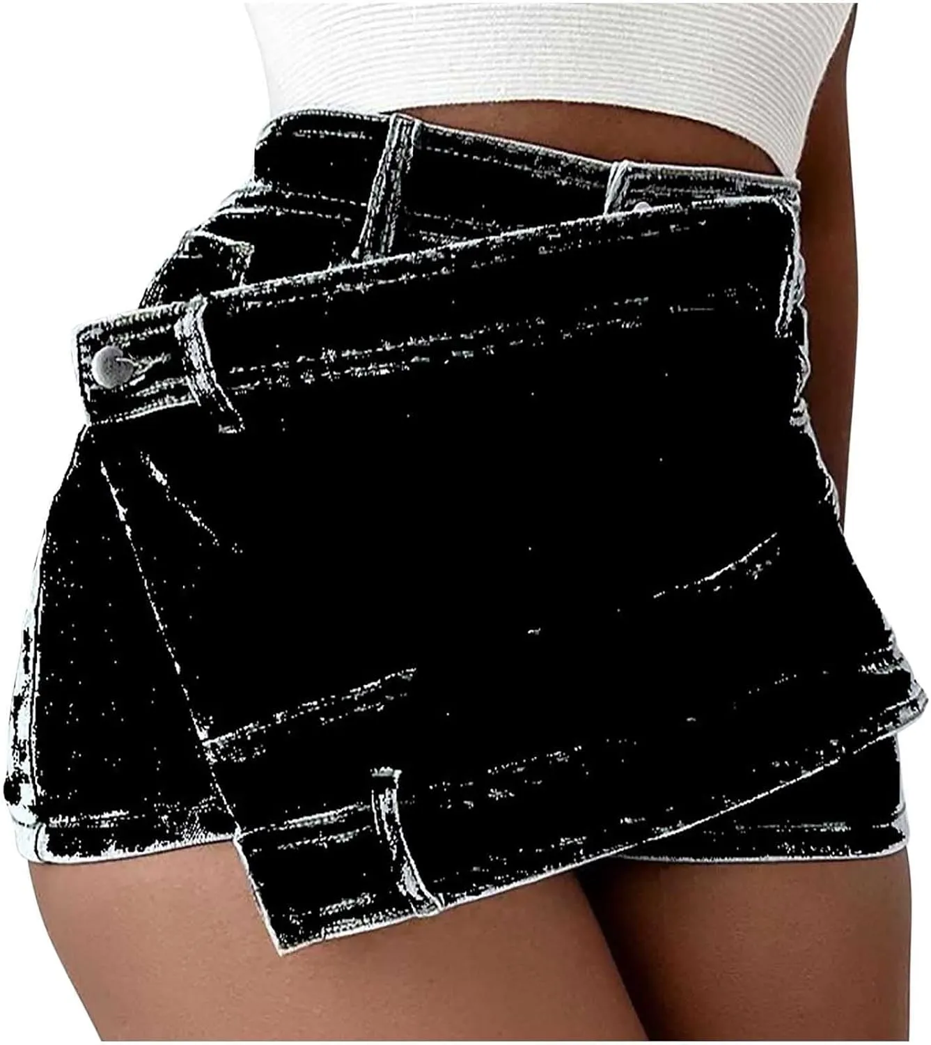 Women's Sexy Mini Denim Skirts Short Jean Skirt Irregular with Pockets Bodycon Denim Skirt Summer Vintage Streetwear