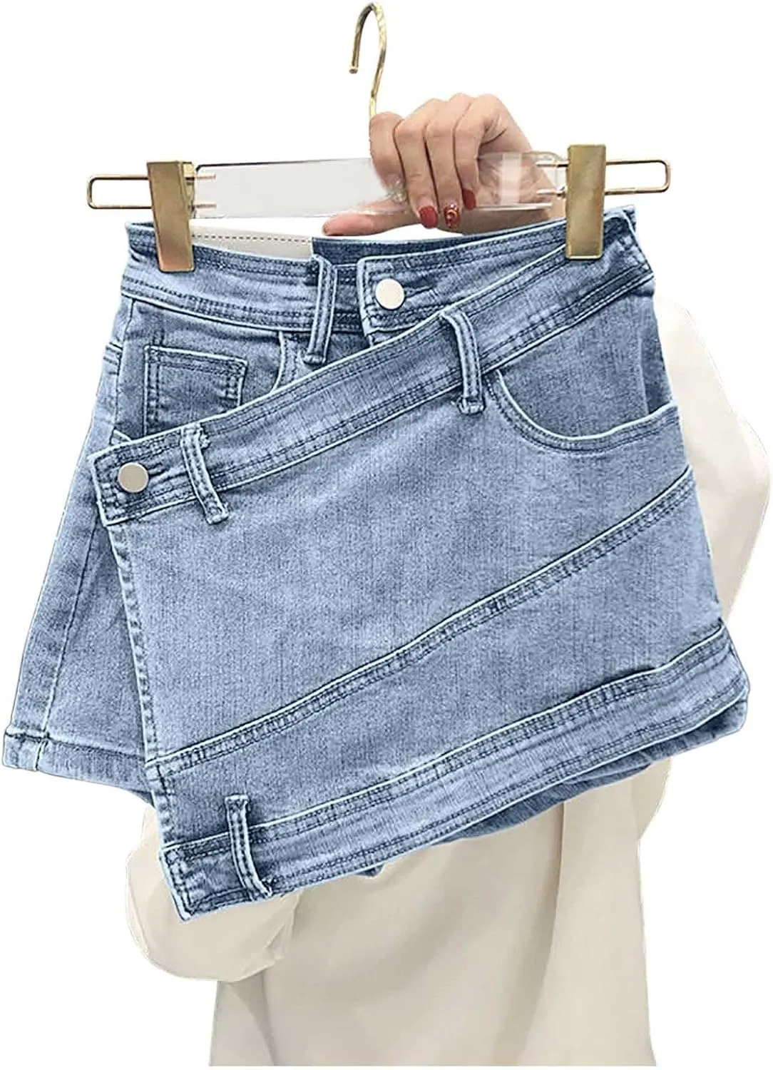 Women's Sexy Mini Denim Skirts Short Jean Skirt Irregular with Pockets Bodycon Denim Skirt Summer Vintage Streetwear