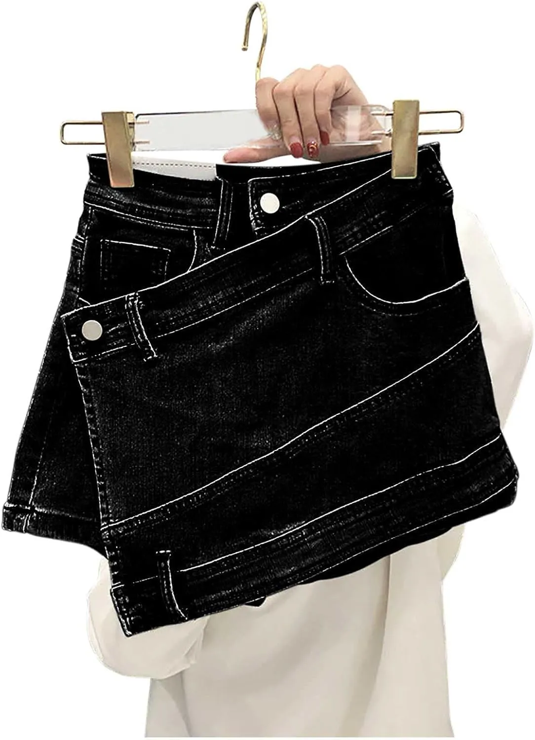 Women's Sexy Mini Denim Skirts Short Jean Skirt Irregular with Pockets Bodycon Denim Skirt Summer Vintage Streetwear
