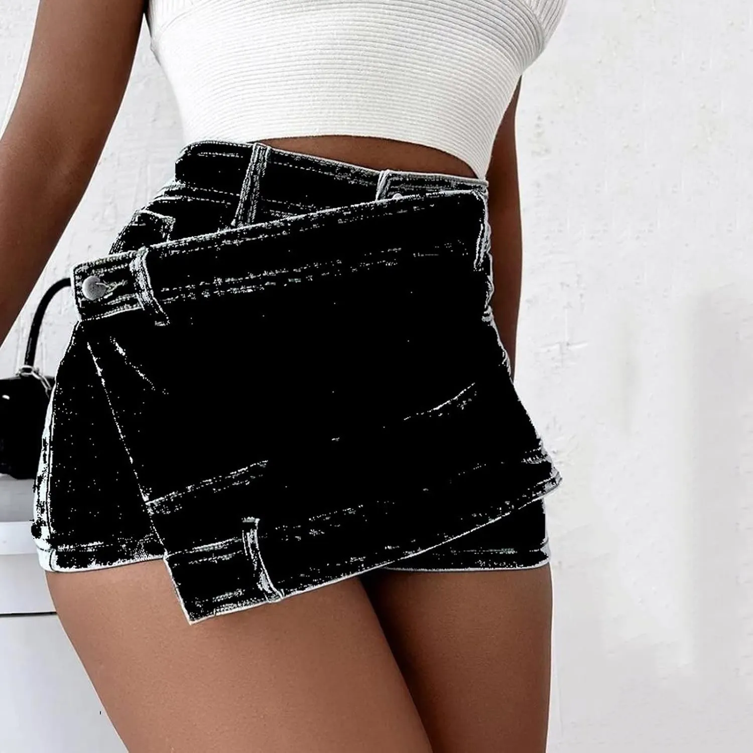 Women's Sexy Mini Denim Skirts Short Jean Skirt Irregular with Pockets Bodycon Denim Skirt Summer Vintage Streetwear