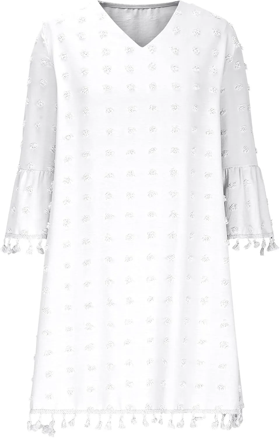 Women's Summer Boho Beach Dresses Fashion V Neck Half Sleeve Jacquard Tassels Loose Fit Short Dress