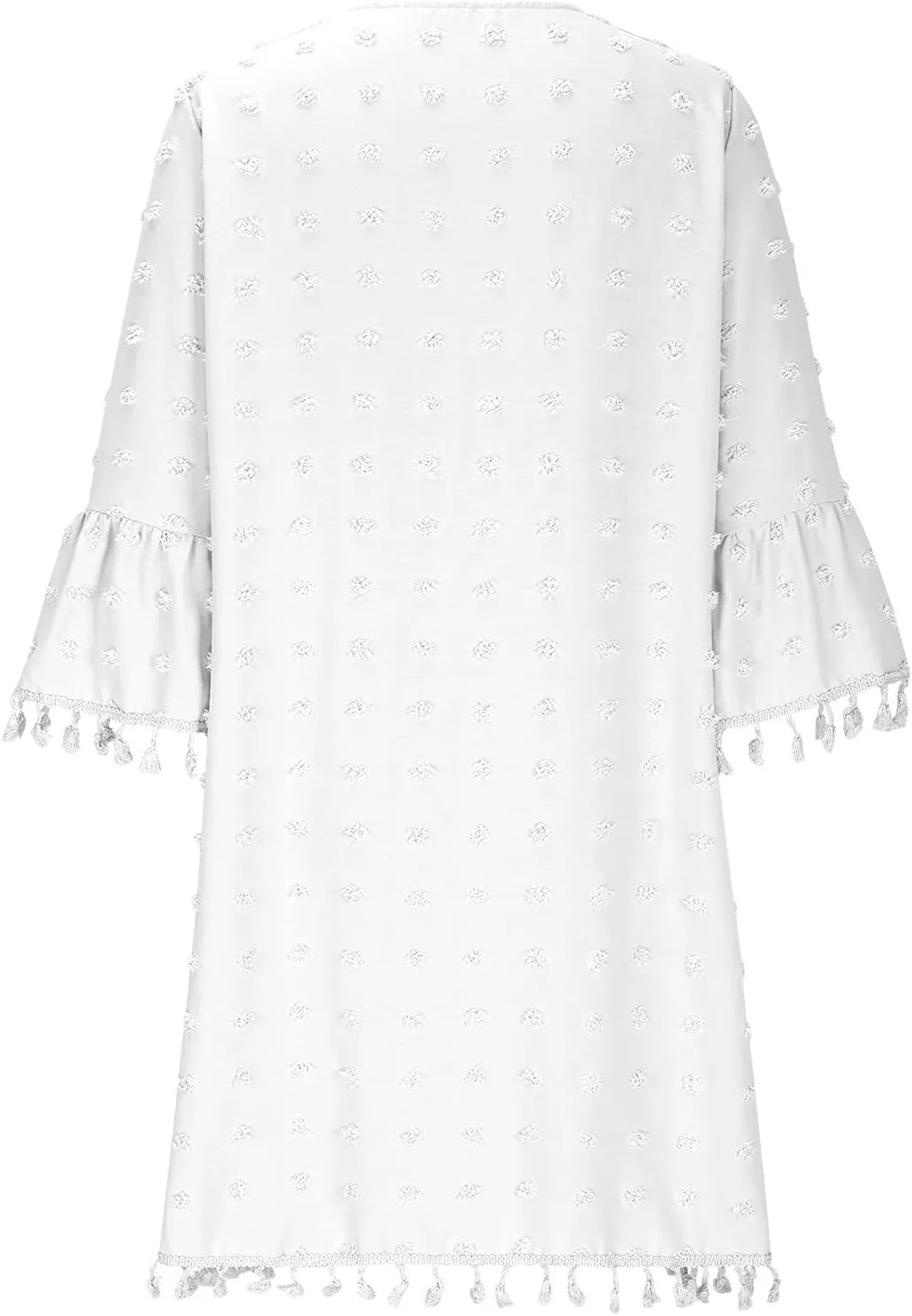 Women's Summer Boho Beach Dresses Fashion V Neck Half Sleeve Jacquard Tassels Loose Fit Short Dress