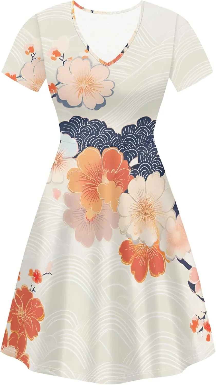 Women's Summer Dress Casual Swing Ombre Floral Dress Ruffle Short Sleeve Tank Dress Beach Mini A-Line Skirt 2025
